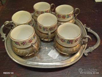 set caffè vintage peltro 96% /porcellana 