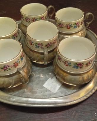 set caffè vintage peltro 96% /porcellana 