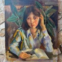 Quadro -Donna In Lettura- dipinto a olio su tela