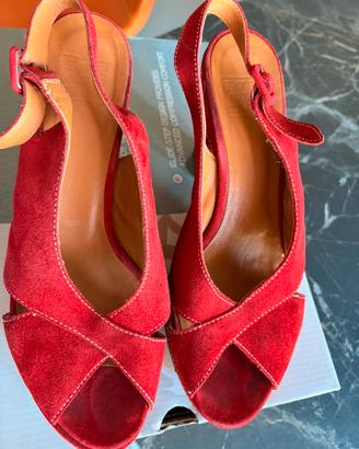 Scarpe tacco n.39 camoscio colore rosso