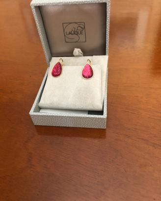 Lalique orecchini foglia cristallo rosso/fucsia