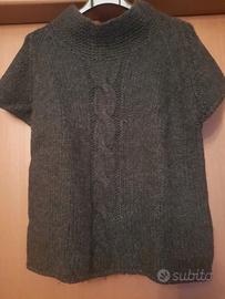 Gilet lana grigio lavorato a mano maniche corte