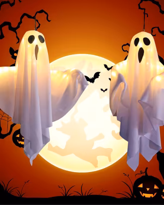 Addobbi Halloween, luci fantasma da appendere, 2pz
