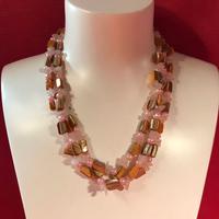 collana a tre fili quarzo rosa madre perla 