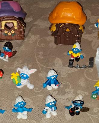 Lotto 15 Puffi Pejo Schleich con 3 casette