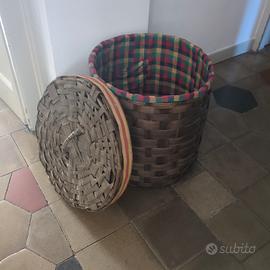 Cesto Legno Castagno Vintage con Coperchio Ø50 cm