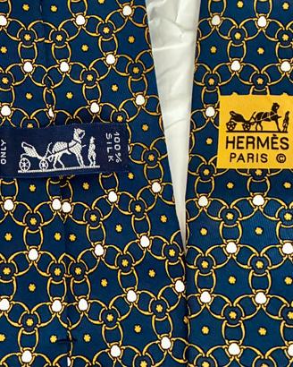 Hermès cravatta Seta Twill Catena Equestre Blu/oro