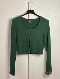 Cardigan corto a coste verde smeraldo con bottoni