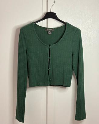 Cardigan corto a coste verde smeraldo con bottoni