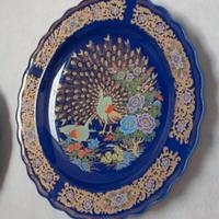 piatto grande Cina vintage blu pavone