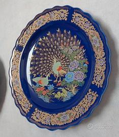 piatto grande Cina vintage blu pavone