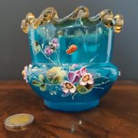 Vaso da fiori in vetro turchese, primi '900.