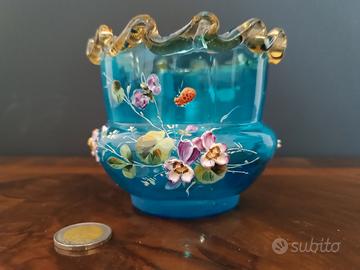 Vaso da fiori in vetro turchese, primi '900.