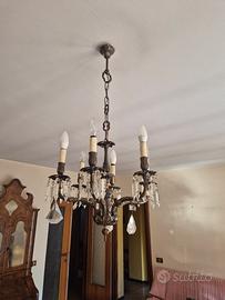 Lampadario 5 luci  con pendenti in cristallo