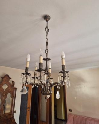 Lampadario 5 luci  con pendenti in cristallo