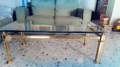 Tavolino da salotto ottone ripiano in cristallo