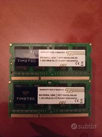 2 Ram da 8GB DDR3L 1600MHz Timetec per notebook