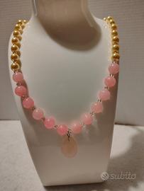 collana di perle e quarzo rosa 