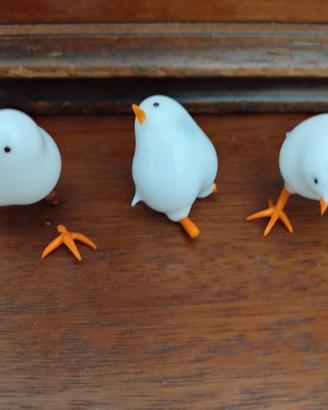 3 Uccellini Vintage In Vetro Soffiato imperfetti 