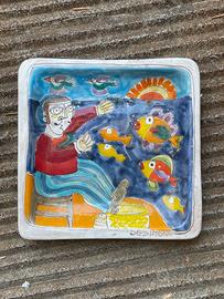 Giovanni De Simone  raro piatto quadrato  ceramica