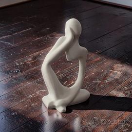 Statua Pensante Design Moderno Bianco Satinato
