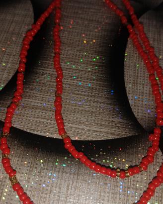collana filo rossa lunga perline vetro