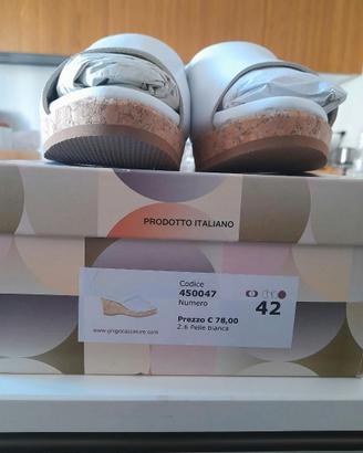 Sandali Sabot Ghigo Pelle Bianca Zeppa Sughero 42