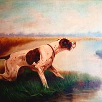 Dipinto ad olio 70x50 int. a tema cane da caccia