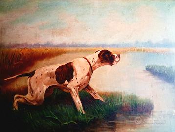 Dipinto ad olio 70x50 int. a tema cane da caccia
