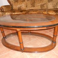 Tavolino da salotto in cristallo e noce