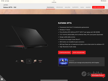 PC MSI KATANA GF 76 ORIGINALE COME NUOVO