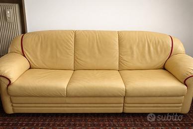 Divano 4 posti in pelle beige, cm. 260