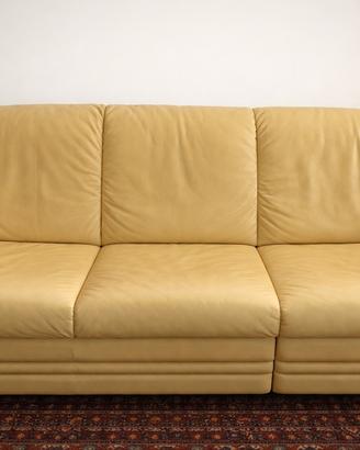 Divano 4 posti in pelle beige, cm. 260