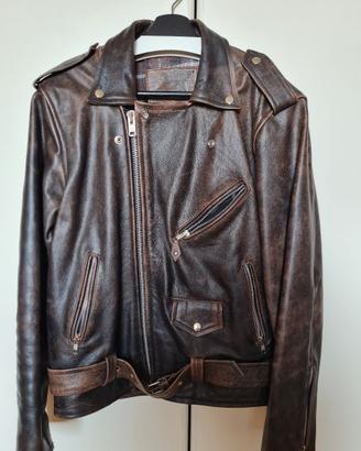 Chiodo in pelle marrone, prodotto artigianale