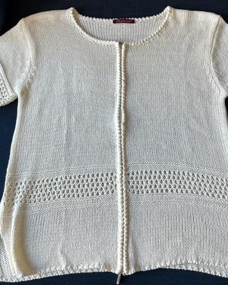 Golf cardigan bianco cotone ricamato
