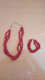 Coordinato collana/bracciale vetro effetto corallo