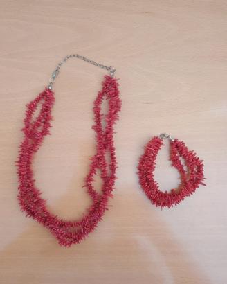 Coordinato collana/bracciale vetro effetto corallo