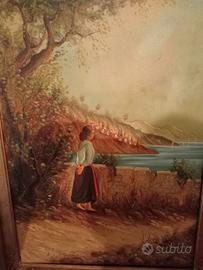 Quadro olio su tela con cornice dorata 90x70