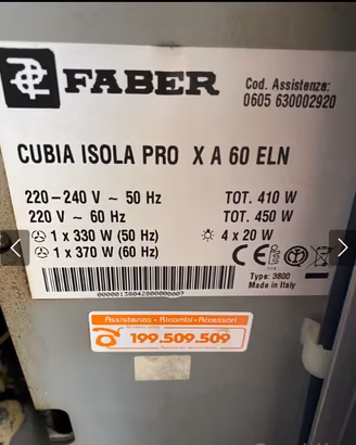 Cappa Cubia Isola Pro da 60 X 30cm Faber