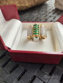 Anello Vintage oro brillanti e smeraldi