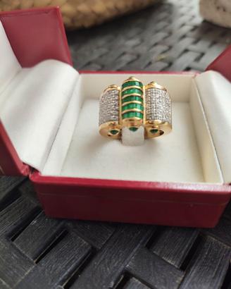 Anello Vintage oro brillanti e smeraldi