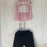 Completo Pyrex pantalone nero + canotta rosa XS
