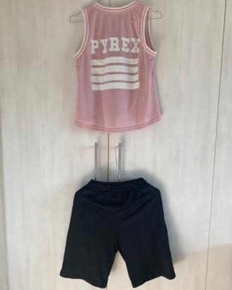 Completo Pyrex pantalone nero + canotta rosa XS