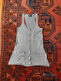 Maglia lunga senza maniche in seta e cotone