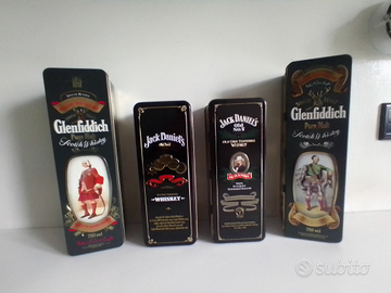 Scatole Latta whisky Glenfiddich e Jack Daniel vin