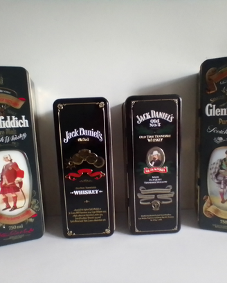 Scatole Latta whisky Glenfiddich e Jack Daniel vin