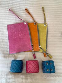 3 pochette e 3 bracciali in pelle