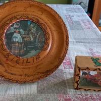 Carretto siciliano+quadro sicilia in legno quadro