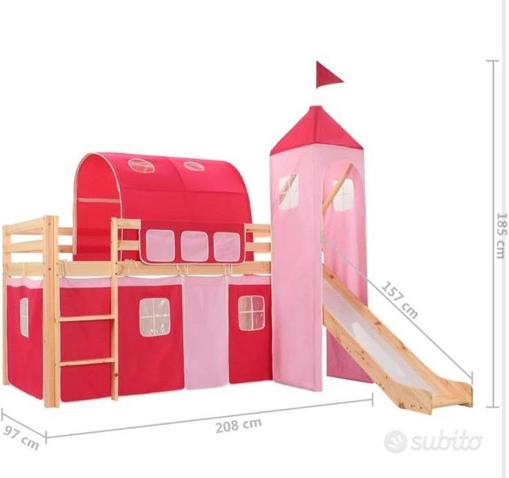 Letto a castello 90x200 cm, lettino per bambini con scivolo, 1 rete a doghe, struttura in legno massiccio, montaggio semplice, grigio