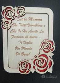 Quadretto/Targhetta con rosa/cuore per la mamma